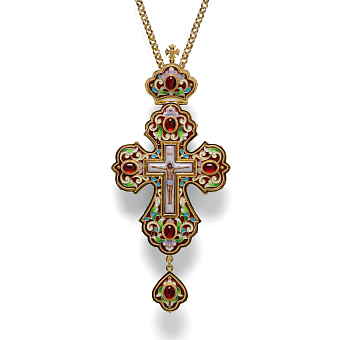 Крест наперсный филигрань №0013 двойной рант финифть, эмаль / золочение