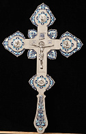 Крест напрестольный сложный фигурный с эмалью из никеля