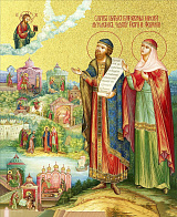 Икона "Петр и Феврония Муромские", свв. прпп. кн. и кнг., с золочением поталью, 09084-УЛ Икона "Петр и Феврония Муромские", свв. прпп. кн. и кнг., с золочением поталью, 09084-УЛ