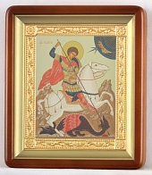 Икона в киоте 18х24 фигурный, темпера, рамка золочёная Чудо Георгия о змие