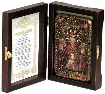 Настольная икона Божией Матери ''Знамение'' на мореном дубе