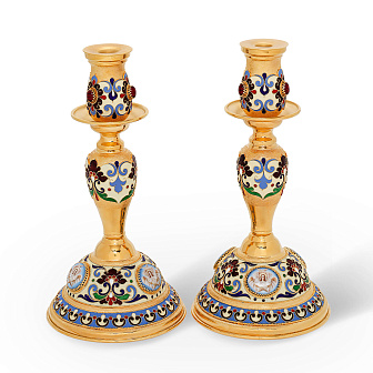 Подсвечник №14 / 2 свечи / эмаль, 6-деколей / золочение