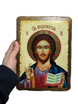 Венчальные иконы Спаситель и Казанская на дереве под старину 17х23 см