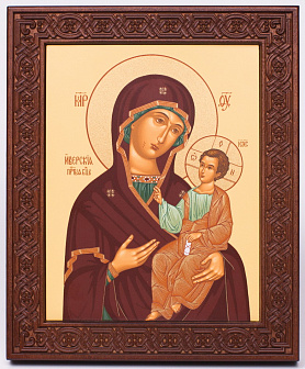 Икона на дереве 18х22 прокат, ковчег с резным обрамлением, упаковка