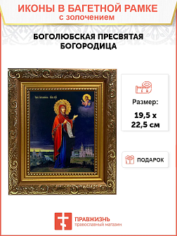 Икона Боголюбская Божия Матерь золочение поталь
