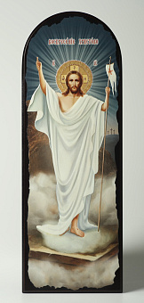 Икона на МДФ 18х50 арочная, объёмная печать, лак Воскресение Христово 1