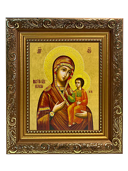 Икона Иверская Божия Матерь на холсте в киоте 075