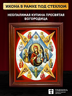 Икона Божией Матери Неопалимая Купина с золочением, деревянная рамка со стеклом 15х18х2 см 181