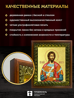 Икона Никита Готфский мученик с золочением, деревянная рамка с басмой и стеклом 18х21х2,5 см 109