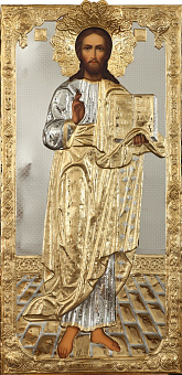 Икона живописная Спасителя 60х120, масло, риза №171, золочение Икона живописная Спасителя 60х120, масло, риза №171, золочение