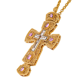 Крест наперсный филигрань №0010 / Фианиты двойной рант финифть / золочение