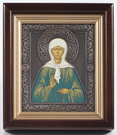 Икона в киоте 12х14 сложный №2 темпера, риза патинированая Матрона