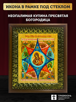 Икона Божией Матери Неопалимая Купина, деревянная рамка с басмой и стеклом 18х21х2,5 см 181 Икона Божией Матери Неопалимая Купина, деревянная рамка с басмой и стеклом 18х21х2,5 см 181