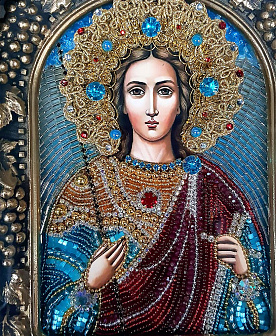 Икона Святой Архангел Михаил, бисер натуральные камни гранат