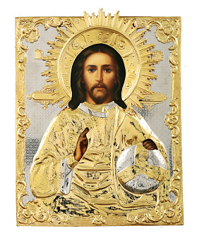 Икона живописная Спасителя 24х30, масло, риза №308, золочение Икона живописная Спасителя 24х30, масло, риза №308, золочение