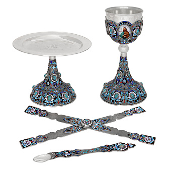 Потир 0.5л 4-финифти, филигрань, эмаль, роспись колос №1 / серебрение с чернением / серебряный стакан (УИН)