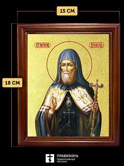 Икона Митрофан Воронежский святитель с золочением, деревянная рамка со стеклом 15х18х2 см 104