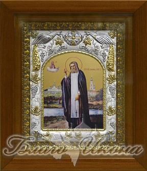 Икона Серафим Саровский преподобный чудотворец, в деревяном киоте