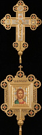 Крест-икона № 2 запрестольная двухст.с гальванопл.накл. комб. камни без древо