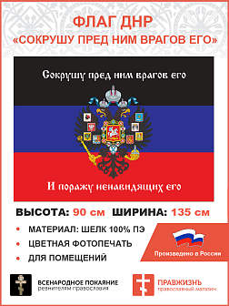 Флаг 074 Новороссия ДНР_Сокрушу пред ним врагов его, 90х135 см, материал шелк для помещений