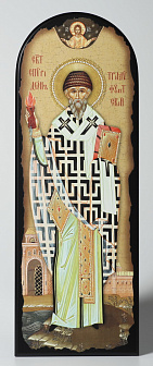 Икона на МДФ 18х50 арочная, объёмная печать, лак Спиридон Тримифунтский 2