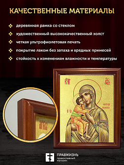Икона Божией Матери Феодоровская с золочением, деревянная рамка со стеклом 15х18х2 см 145