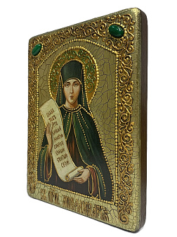 Настольная икона ''Святая преподобная Аполлинария Египетская'' на мореном дубе