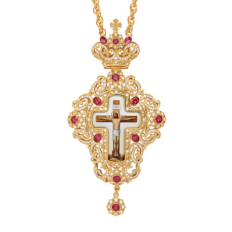 Крест наперсный №206 / Фианиты деколь / золочение