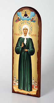 Икона на дереве 18х50 арочная, канвас, упаковка Матрона Московская (ростовая) с житием