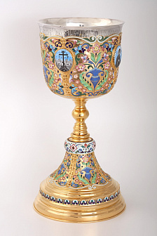 Потир 3.0л 4-финифти, филигрань, эмаль, роспись / золочение / серебряный стакан (УИН)