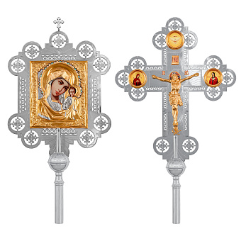 Крест-икона №3 гальванопл. ризы литое распятие гравировка част. золочение Крест-икона №3 гальванопл. ризы литое распятие гравировка част. золочение