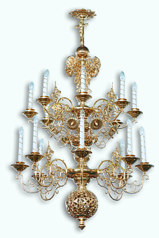 Паникадило 2 яруса 16 свечей с шаром золочение