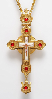 Крест наперсный филигрань №0025 трифоновский двойной рант, финифть / золочение Крест наперсный филигрань №0025 трифоновский двойной рант, финифть / золочение