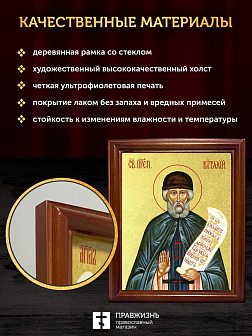 Икона Виталий Александрийский преподобный с золочением, деревянная рамка со стеклом 15х18х2 см 048