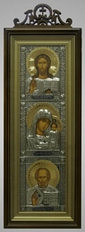 Икона Триптих - Господь Вседержитель, Казанская БМ, Николай Чудотворец святитель.