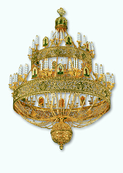 Паникадило 2 яруса 72 свечи с иконами золочение