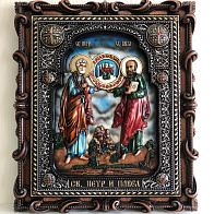 Икона Святых первоверховных апостолов Петра и Павла, резная из дерева