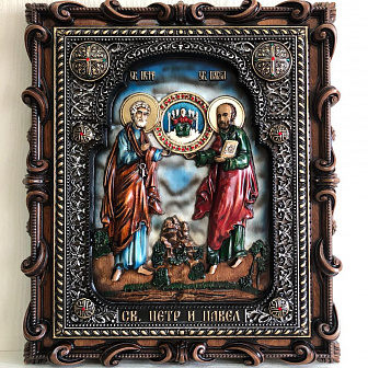 Икона Святых первоверховных апостолов Петра и Павла, резная из дерева