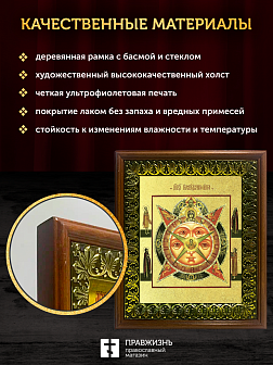 Икона Всевидящее Око Божие с золочением, деревянная рамка с басмой и стеклом 18х21х2,5 см 1114