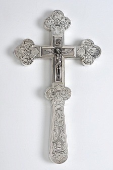 Крест напрестольный водосвятный ручная гравировка серебро (УИН)