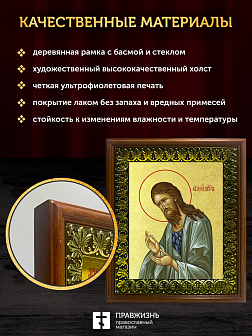 Икона Иоанн пророк Предтеча и Креститель Господень с золочением, деревянная рамка с басмой и стеклом