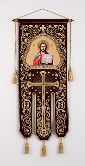 Хоругвь бархатная двухстороняя вышивка а / м (в комплекте древко и оглавие)