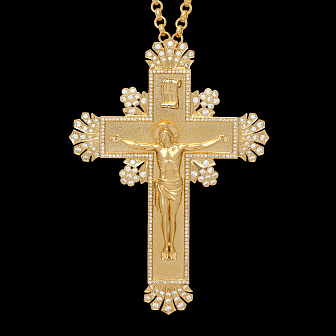 Крест наперсный №223 / Фианиты литьевое распятие / золочение