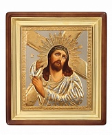 Икона живописная в киоте 40х50 масло объемная риза №177 золочение золоченый подрамник Несение Креста
