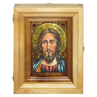 Подарочная икона ''Господь Вседержитель'' на мореном дубе 10х15 см с нимбом из сусального золота в б Подарочная икона ''Господь Вседержитель'' на мореном дубе 10х15 см с нимбом из сусального золота в б