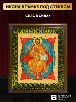 Икона Господа Иисуса Христа Спас в Силах, деревянная рамка с басмой и стеклом 18х21х2,5 см 1129