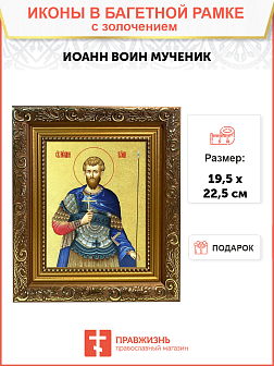 Икона "Иоанн Воин", св., с золочением поталью, 09И11-УЛ Икона "Иоанн Воин", св., с золочением поталью, 09И11-УЛ