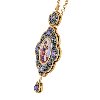 Панагия филигрань №0018 / Фианиты двойной рант финифть / золочение, серебрение