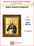 Икона "Феодор Ушаков", св. прав., воин, с золочением поталью, 09Ф1-УЛ Икона "Феодор Ушаков", св. прав., воин, с золочением поталью, 09Ф1-УЛ