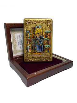 Настольная икона ''Преподобный Серафим Саровский чудотворец'' на мореном дубе